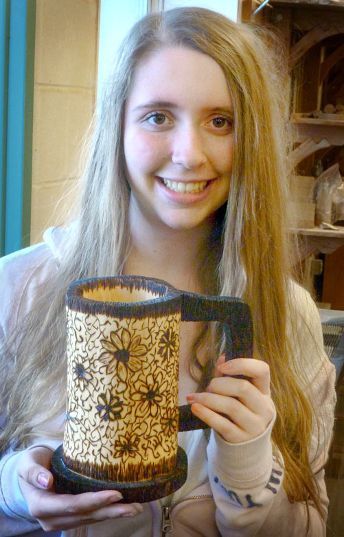 Kayla's woodburned mug